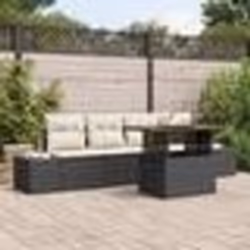 vidaXL Ensemble de salle à manger de jardin 5 pièces avec coussins noir en poly rotin et acacia
