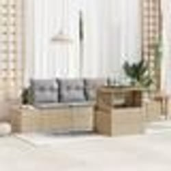 vidaXL Ensemble de jardin 5 pièces avec coussins, couleur beige, en poly rattan et acacia