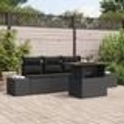 vidaXL Ensemble de salle à manger de jardin 5 pièces avec coussins en poly rotin noir et acacia