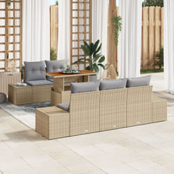 vidaXL Ensemble de jardin 6 pièces avec coussins beige en poly rattan et acacia