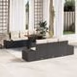 vidaXL Set de jardin 7 pièces avec des coussins en rotin synthétique noir et acacia.