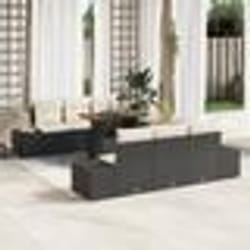 vidaXL Set de jardin 7 pièces avec des coussins en rotin synthétique noir et acacia.