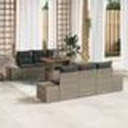 vidaXL Ensemble de jardin 7 pièces avec coussins gris en rotin poly acacia