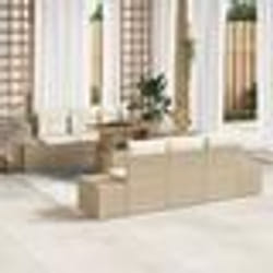 vidaXL Set de salle à manger de jardin 7 pièces avec coussins en rotin poly beige et acacia