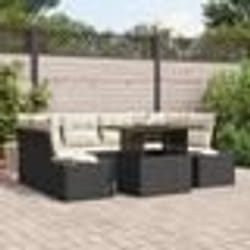 vidaXL Ensemble de salle à manger de jardin 7 pièces avec coussins en poly rotin noir et acacia