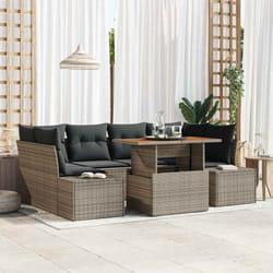 vidaXL Ensemble de jardin 7 pièces avec des coussins gris en poly rotin et en acacia