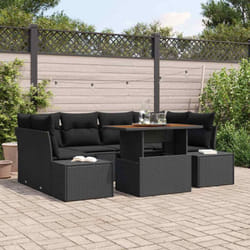 vidaXL Ensemble de jardin 7 pièces avec des coussins en poly rotin noir et acacia