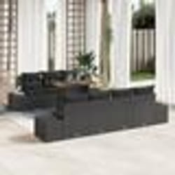 vidaXL Ensemble de salle à manger de jardin 8 pièces avec coussins en poly-rattan noir et en bois d'acacia
