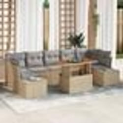 vidaXL Ensemble de jardin 8 pièces avec coussins en poly rotin beige et acacia