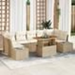 vidaXL Ensemble de salle à manger de jardin 8 pièces avec coussins beige en poly rattan et acacia