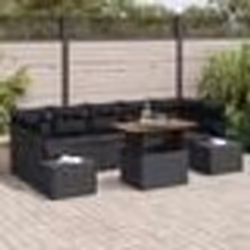 vidaXL Ensemble de salle à manger de jardin 8 pièces avec coussins en poly rotin noir et acacia