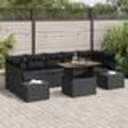 vidaXL Ensemble de salle à manger de jardin 8 pièces avec coussins en poly rotin noir et acacia
