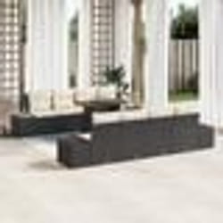 vidaXL Ensemble de salle à manger de jardin de 9 pièces avec coussins noirs en poly rattan et acacia.