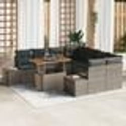 vidaXL Set de jardin 9 pièces avec coussins en poly rattan gris et acacia