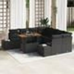 vidaXL Ensemble de salle à manger de jardin de 9 pièces avec coussins en poly rotin noir et acacia