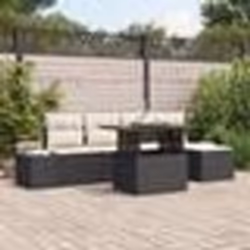 vidaXL Ensemble de salle à manger de jardin 6 pièces avec coussins noirs en poly rattan et acacia