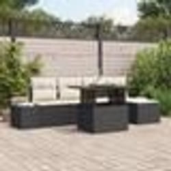 vidaXL Ensemble de salle à manger de jardin 6 pièces avec coussins noirs en poly rattan et acacia