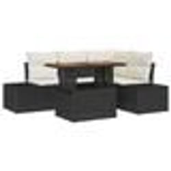 vidaXL Ensemble de salle à manger de jardin 5 pièces avec coussins en Rattan poly noir Acacia