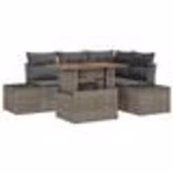 vidaXL Set de jardin 5 pièces avec coussins en polyrotin gris et bois d'acacia