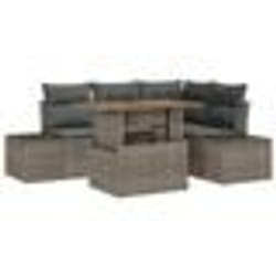 vidaXL Set de jardin 5 pièces avec coussins en polyrotin gris et bois d'acacia