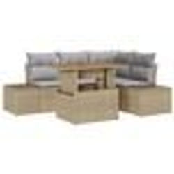 vidaXL Ensemble de jardin 5 pièces avec coussins - Poly Rattan beige et acacia