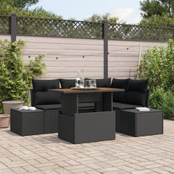 vidaXL Ensemble de jardin de 5 pièces avec coussins en rotin noir et acacia