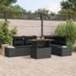 vidaXL Set de salle à manger de jardin 6 pièces avec coussins en rotin noir et bois d'acacia