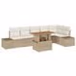 vidaXL Set de salle à manger de jardin 7 pièces avec coussins beige en poly rattan et acacia.