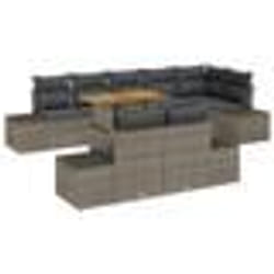 vidaXL Ensemble de jardin 9 pièces avec coussins gris en poly rotin et acacia