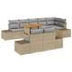 vidaXL Ensemble de jardin 9 pièces avec coussins beiges en poly rotin et acacia
