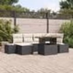 vidaXL Ensemble de jardin de 7 pièces avec coussins en poly rotin noir et acacia