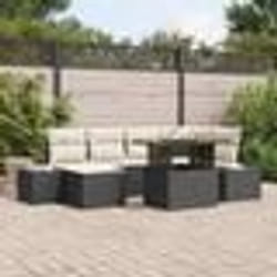 vidaXL Ensemble de jardin de 7 pièces avec coussins en poly rotin noir et acacia