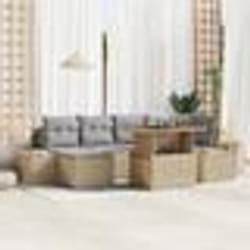 vidaXL Ensemble de jardin 7 pièces avec coussins beiges en poly rotin et acacia