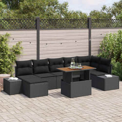vidaXL Ensemble de salle à manger de jardin de 8 pièces en poly rotin noir avec des coussins en acacia