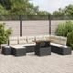 vidaXL Ensemble de salle à manger de jardin 9 pièces avec coussins en poly rattan noir et acacia