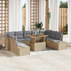 vidaXL Ensemble de jardin 10 pièces avec coussins en rotin polybeige d'acacia