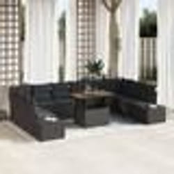 vidaXL Ensemble de Jardin 11 Pièces avec Coussins Noirs en Poly Rattan et Acacia.