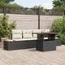 vidaXL Ensemble de salle à manger de jardin 5 pièces avec coussins en poly rattan noir et acacia.