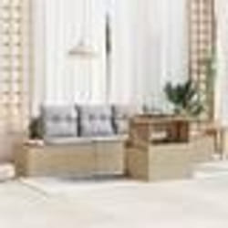 vidaXL Ensemble de jardin 5 pièces avec coussins en rotin poly beige et acacia