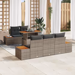 vidaXL Ensemble de jardin 6 pièces avec coussins en polyrotin gris et acacia