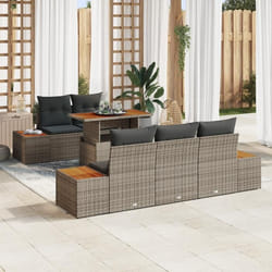 vidaXL Ensemble de jardin 6 pièces avec coussins en polyrotin gris et acacia