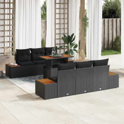 vidaXL Ensemble de salle à manger pour jardin 7 pcs Noir et Marron