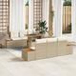 vidaXL Ensemble de salle à manger de jardin 7 pièces avec coussins en poly rotin beige et acacia