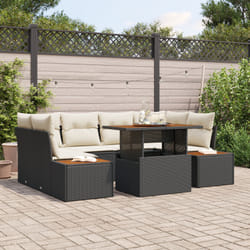 vidaXL Ensemble de Salle à Manger de Jardin 7 pièces avec coussins en rattan synthétique noir et acacia