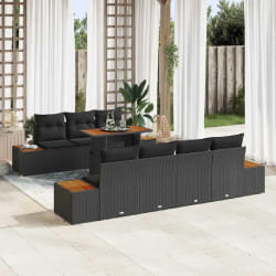 vidaXL Ensemble de canapé de jardin avec coussin 8 pcs Noir Poly rotin