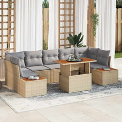 vidaXL Ensemble de jardin 8 pièces avec coussins beige en poly rotin et acacia