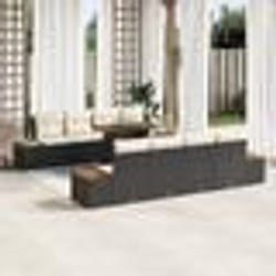 vidaXL Ensemble de Jardin 9 Pièces avec Coussins Noirs en Poly Rattan et Acacia