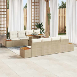 vidaXL Ensemble de salle à manger pour le jardin 9 pièces avec coussins beiges en rotin synthétique et bois d'acacia