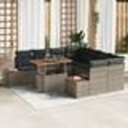 vidaXL Ensemble de salle à manger de jardin 9 pièces avec coussins en poly rotin gris en acacia