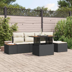 vidaXL Ensemble de jardin 6 pièces avec coussins en rotin noir et bois d'acacia